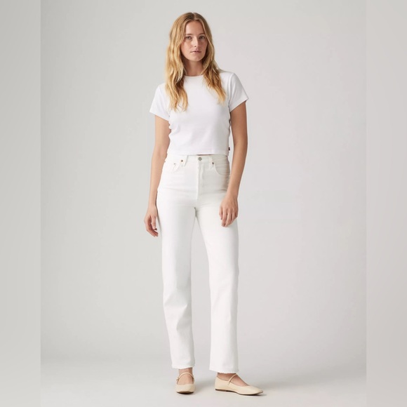 Levi’s Premium High Rise Ribcage Straight Leg Ankle Denim Jeans White US 26 - Picture 1 of 11
